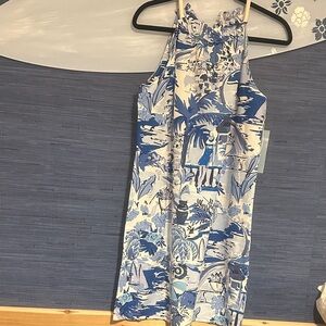 London Times Blue Tropical Print Dress